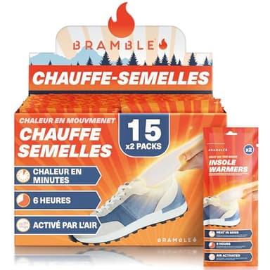 Bramble Semelles chauffantes - Chauffe-Pieds naturels, inodores, activés par l'air - Jusqu'à 10 Heures de Chaleur - 15 Paires (30 Semelles)