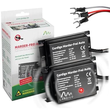 Gardigo® Anti Martre Voiture Lot de 2 – Répulsif Ultrason Branché sur Batterie – 12V – Protection Moteur Contre Fouines, Rongeurs, Martres – Dispositif Préventif pour Voitures et Camping-Cars