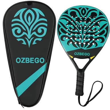 Ozbego Raquette de Padel Carbone – Kit Complet avec Sac, 2 Surgrips, Bandage de Poignet & Film Protecteur – Raquette Légère et Durable pour Débutants & Joueurs Avancés – Noir & Vert