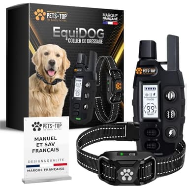 One PETS-TOP Collier de Dressage Chien – Collier Anti Fugue Étanche IPX7 avec Télécommande – 3 Modes : Bip, Vibration, Stimulation Electrostatique – pour Chiens de Toutes Tailles