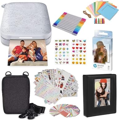 HP Sprocket Portable 2x3 Instant Couleur Photo Printer (Luna Pearl) Starter Bundle, Blanc