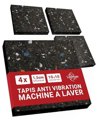 LouMaxx Tapis Anti-Vibration pour Machine à Laver - Lot de 4 Pièces 10cmx10cm - Mousse Antibruit Machine à Laver – Épaisseur 1,5 cm. Fabriqué en Allemagne, pour Tous Les Lave-Linge et Sèche-Linge.