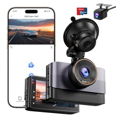Dashcam Voiture Avant Arrière 4K, Dash Cam avec Carte SD 64G, 5G WiFi Camera Voiture, G-Capteur, 170° Grand Angle, Vision Nocturne, WDR, Mode Stationnement 24H, Enregistrement en Boucle, Écran 3" IPS