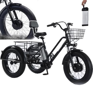 Tricycle électrique Pour Adultes - Charge 200 Kg, Vélo Cargo électrique à Pneus Larges De 20'' , Batterie Amovible 48 V/12 Ah - Autonomie 35 Km, Pour Les Trajets Domicile-Travail Et Les Voyages