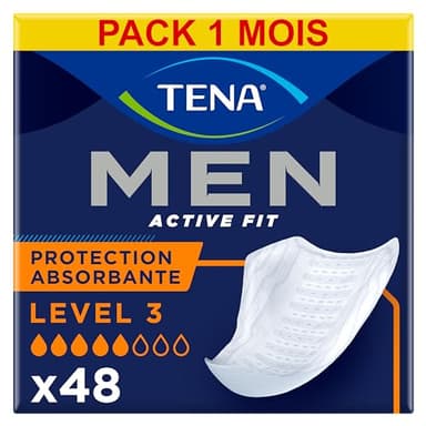 TENA Men Protections Absorbantes Niveau 3 Incontinence Homme - pour Fuites Urinaires Modérées - 48 Protections (Pack 1 Mois)