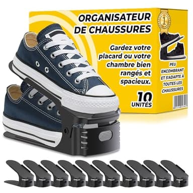 The Inventions Emporium Range Chaussures Gain de Place – Organisateur chaussures double couche réglable | Rangement chaussures placard ou étagère | Support chaussures empilable (Noir,10)