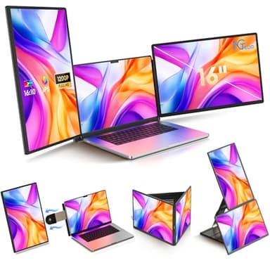 NGTeco Écran Portable 16" Triple Moniteur pour Ordinateur Portable Triple écran IPS 1200p, Format 16:10, Rotation à 235°, Compatible PC 13-17", Type-C/HDMI, Plug & Play pour Windows, Mac et Chrome