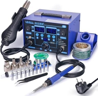 YIHUA 862BD+ Station de Soudage à Air Chaud et de Fer à Souder pour CMS, station 2 EN 1 avec fonction de stabilisation de la température et projets de bricolage électronique de réparation(EU PLUG)