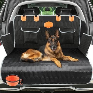 OneAmg Protection Coffre Voiture Chien, Universel Housse Voiture Chien avec Protection Latérale Housse Protection Antidérapant Étanche et Résistant Aux Rayures avec, 2 Grandes Poches, 182 x 101cm