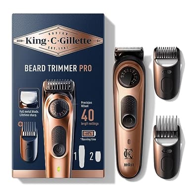 King C.Gillette Tondeuse A Barbe Electrique Homme PRO Avec Molette De Précision Pour 40 Réglages De Longueur, Lames De Longue Durée, Autonomie 80 minutes