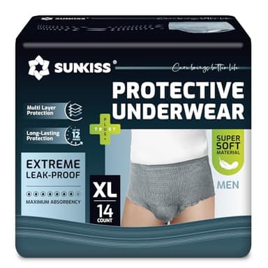 SUNKISS Sous-vêtements Incontinence Homme Slips Jetables Jour pour Adultes Culottes de Protection Masculines à Absorption Maxime Taille XL Gris 14 Unités
