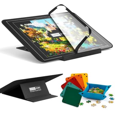LOTMOFUN Plateau de puzzle pour 1000 pièces avec support inclinable, Planche de puzzle portable en feutre avec 6 plateaux de tri et couvercle, table de puzzle avec rangement et surface antidérapante