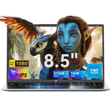 Tivique 18,5" PC Portable, FHD Ordinateur Portable Processeur Quad-Core 13ème N150 Jusqu'à 3,60GHz, 16GB RAM + 512GB SSD M.2, Wi-FI Dual-Band, BT 5.2, USB 3.2, HDMI, Type-C, Batterie Longue 8000mAh