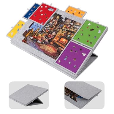 Lavievert Planche de puzzle inclinable de 1500 pièces avec support et housse 2 en 1, plateau de puzzle léger en feutre avec 6 tiroirs colorés, table de puzzle portable avec rangement pour adultes –