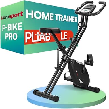 Ultrasport F-Bike Pro Vélo d’Appartement Pliable I Vélos d'Appartement Extra Silencieux jusqu'à 150 kg avec Selle Confort, Velo d Appartement Pliable, Gris-Noir