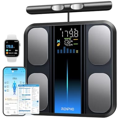 RENPHO Balance connectée pour la mesure du poids corporel, pèse-personne numérique 8 électrodes avec IMC, masse grasse, masse musculaire, analyseur de composition corporelle, MorphoScan Base
