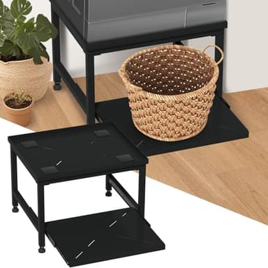Eikuavons Support de machine à laver 45,5 cm avec tiroir, pieds réglables, coussinets anti-vibrations, socle pour machine à laver, sèche-linge, réfrigérateur, capacité de charge de 200 kg, noir