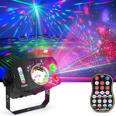 Lampe de Scène, Fwiull Lumière Disco à 7 Yeux avec Télécommande et Stroboscope, Boule Disco Grand Angle Contrôle de la Musique, Divers Effets RGBW Lumiere Soirée avec 2M USB pour Halloween, Fête, Noël