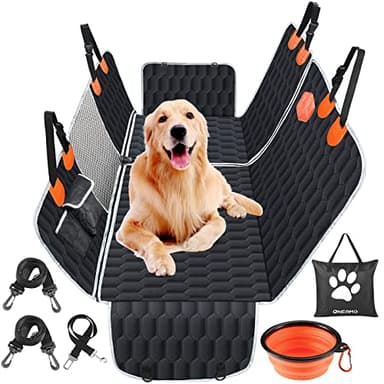 OneAmg Protection Voiture Chien 130×139cm Housse Voiture Chien Siege Arriere Imperméable Antidérapant avec Fenêtre en Maille Visible et Pochette de Rangement et Harnais pour Chien Noir