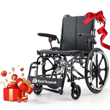 ByteTecpeak M4 Fauteuil roulant pliable léger avec double rembourrage d'assise, roues avant absorbant les chocs, cadre en aluminium léger, accoudoirs amovibles, pneus en caoutchouc sans entretien