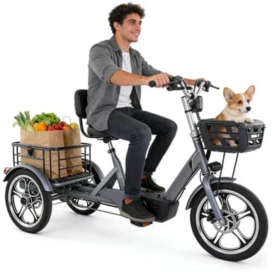 Nouveau Tricycle électrique pour adultes pliable, vélo 3 roues stable avec moteur 400W, grand panier cargo, vélo électrique adulte pour shopping, déplacements quotidiens, seniors, charge 200kg Grey