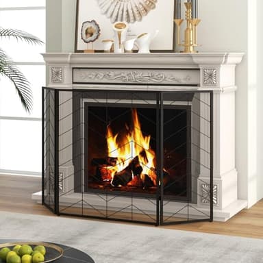 LIFEZEAL Grille de Protection Anti-feu Pliable en Métal 3 Pièces, 132 x 79 cm, Protection Contre Les Étincelles pour Feu Ouvert, Plaques de Cheminée avec Fer Forgé Massif, Noir (Model 3, 132 x 79 cm)
