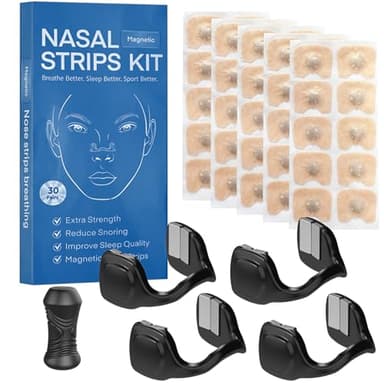 60 Bande Nasale Magnétique,Anti ronflement,Bande avec Aimant Puissant pour Respiration Efficace par le Nez,Aimant Nez Respiration Avec 4 Pinces Nasales Tailles Différentes,pour Sommeil et Sport(Black)