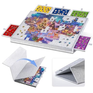 Lavievert Planche de Puzzle Inclinable 2 en 1 - Support et Housse, Plateau en Feutre Léger avec 6 Tiroirs, Table Portable pour Jeux Jusqu'à 1000 Pièces, Gris Clair
