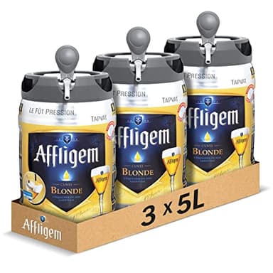 Affligem - Pack de 3 Fûts 5L - Bière Affligem Blonde 6,7° - Compatible Tireuse BeerTender, Utilisable sans Machine à Bière - Coffret Bières Pression à Domicile