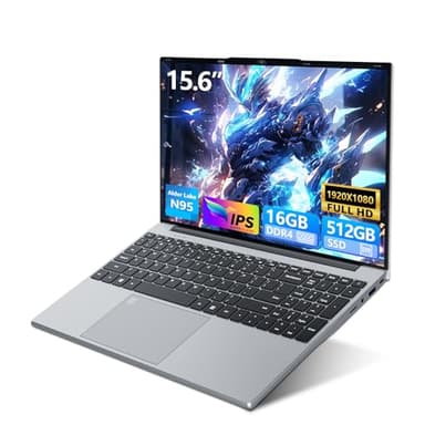 15,6" Ordinateur Portable FHD IPS avec Celeron N95 Processor, 16Go RAM 512Go SSD, Win 11 PC Portable avec Clavier Rétroéclairé et Empreinte Digitale, Laptop USB3.0, HDMI, Wi-FI5, BT4.2, 5000mAh