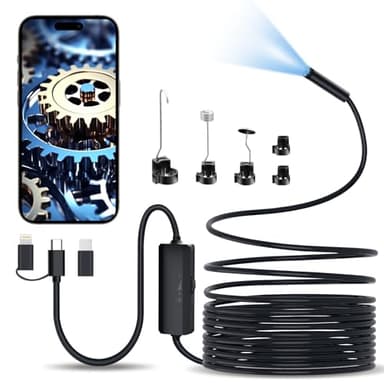 Lovcoyo Endoscopique Caméra d'inspection de Serpent 1920P, 3 en 1 USB Camera Endoscopique, Endoscopique Type C de portée avec 8 lumières LED pour Smartphone Android et iOS, iphone, iPad, (16,5 FT/5M)