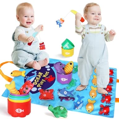 Jouet Bebe 1 an,Jeux Montessori Pêche a la Ligne pour Enfant 1 2 3 Ans Fille Garçon,Educatif Jouet Bébé,Gobelets empilables,compter les chiffres,trier par couleur,Cadeau pour Fille Garcon 6 12 18 Mois