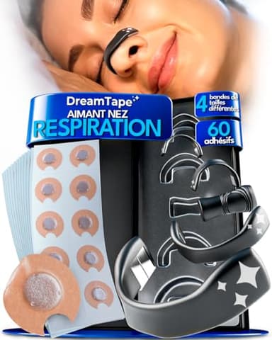 DreamTape® Bande Nasale Magnétique – 4 Écarteurs Nasaux en Silicone + 60 Patchs Nasaux Magnétiques – Anti Ronflement Nez – Aimant Respiration – Kit 30 Nuits Réutilisables