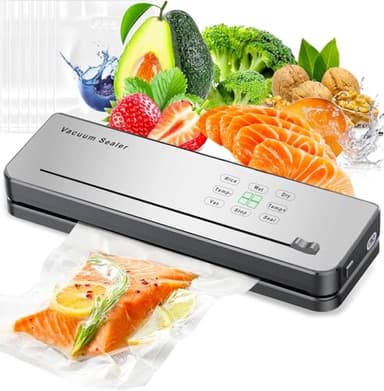 Machine Sous Vide Alimentaire ESoundvol 8 en 1 Avec Contrôle de la Température, Coupe-Aliments Intégré et Affichage LED Visible Pour la Conservation des Aliments Secs et Humides Avec 10 Sacs Sous Vide