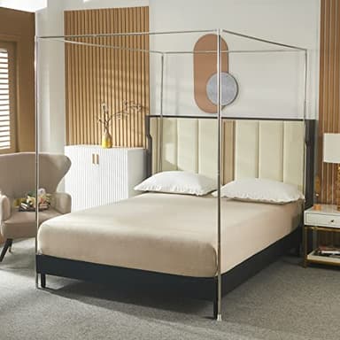 Beyeutao Cadre de baldaquin de lit en acier inoxydable King Size Cadre de lit à baldaquin L150 x L200 x H200 cm 4 Montants Cadre Moustiquaire Poteau de Moustiquaire pour Support de Tente de Jeu