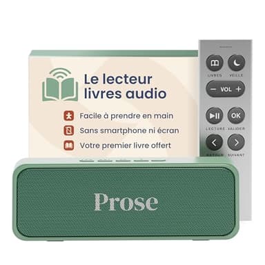 Prose - Lecteur de Livre Audio avec 1 Livre Inclus - Appareil Simple sans Smartphone - Écouter Romans, Polars, Histoire - Idée Cadeau Parents, Grands-Parents, Seniors, Enfants