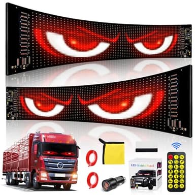 QDOJC 2 pcs Yeux LED pour Camion 12 * 60 cm Devil Eyes Panneau Voiture Panneau Affichage LED Flexible et Programmable IP65 Imperméable Plaque Lumineuse Camion Personnalisé pour Magasin Noël Décor