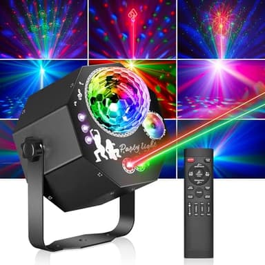 Vicalo 4 en 1 Jeux de Lumiere pour Soiree avec Boule Disco, LED RGB Jeu de Lumiere Soiree DJ, Commande Vocale Stroboscope lumiere pour Fêtes Familiales, Boîtes De Nuit, Halloween, Noël