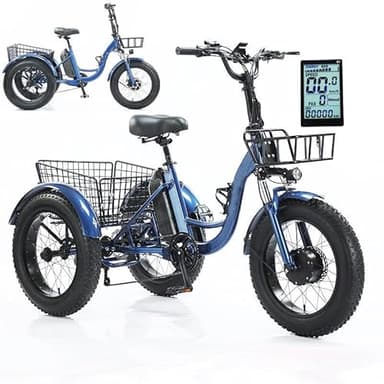 GplHAIN Tricycle électrique 20 Pouces avec Pneus Larges, écran LCD, Siège Réglable, Roue Tout-Terrain avec Support De Pédales Et Batterie Externe Intégrée.Charge Maximale:150kg B